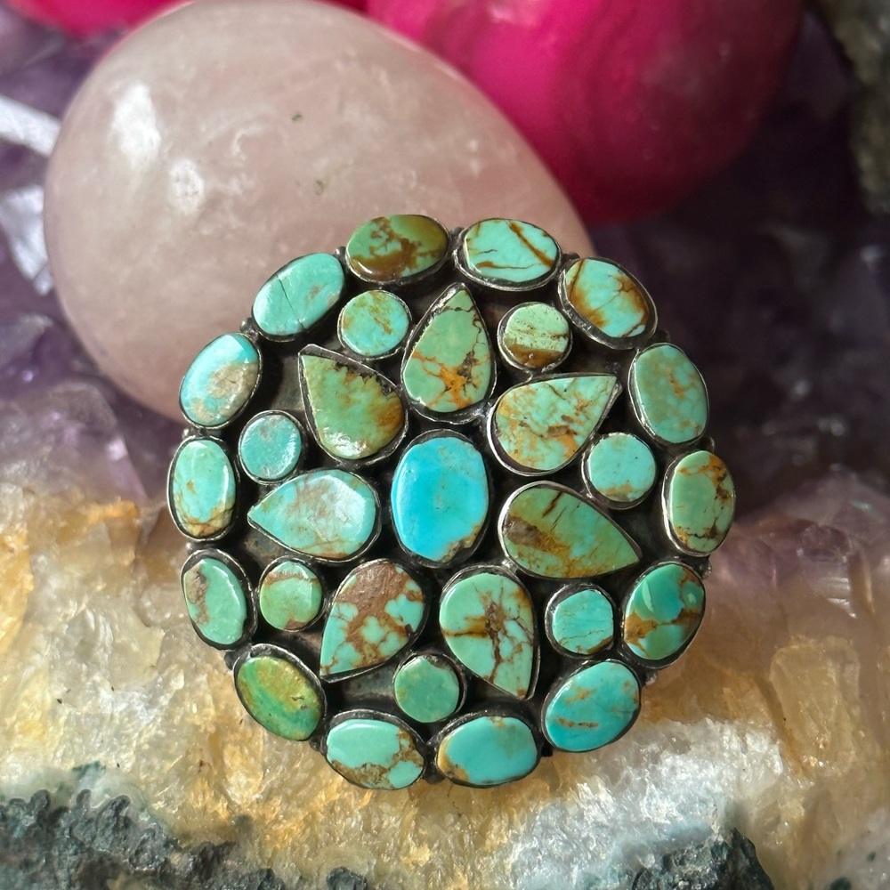 Sold 🦋 Turquoise large tile sterling silver adjustable ring - Picture 1 of 5